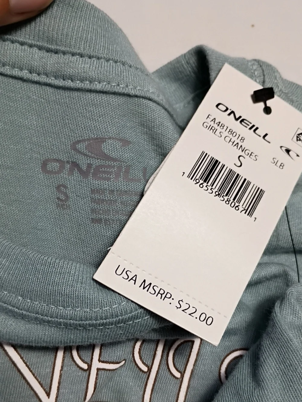 NWT O'Neill Girls Seafoam Long-Sleeve Crop Butterfly Graphic Top Size Small